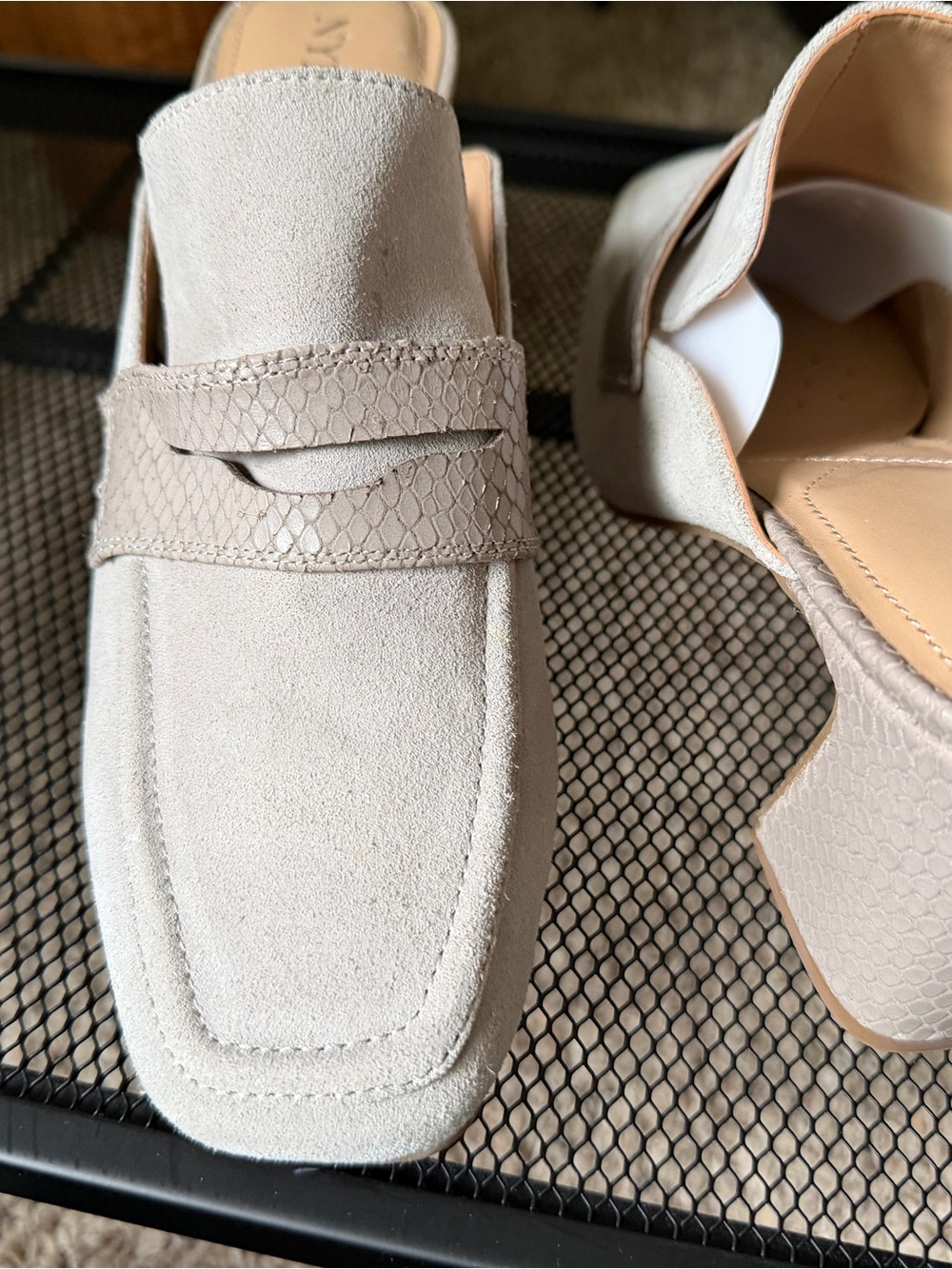 Women’s Suede Loafer Mules in Light Grey Beige
